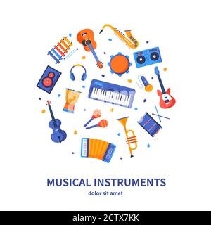Musical instruments - colorful flat design style banner Stock Vector