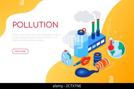 Pollution concept - modern colorful isometric web banner Stock Vector
