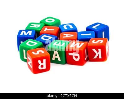 different colorful cubes with letters Stock Photo