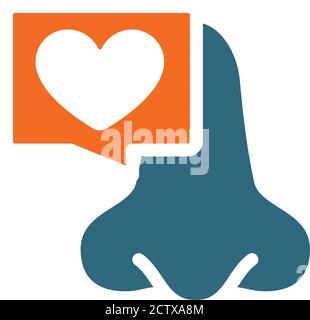 Nose with heart in chat bubble colored icon. Healthy olfactory organ symbol Stock Vector