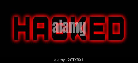 HACKED lettering with red shadow light on black background - 3D-illustration Stock Photo