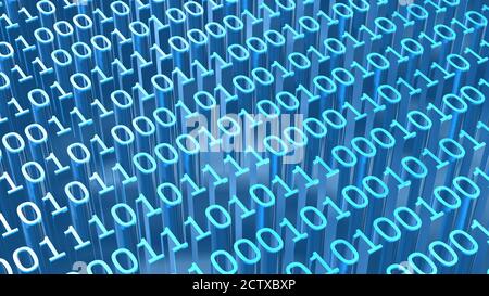 Abstract binary code background in bright blue color - 3D-illustration Stock Photo