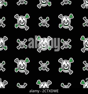 Cute punk rock skulls background vector pattern. Grungy alternative checkered home decor with cartoon. Seamless rocker attitude all over print.  Stock Vector