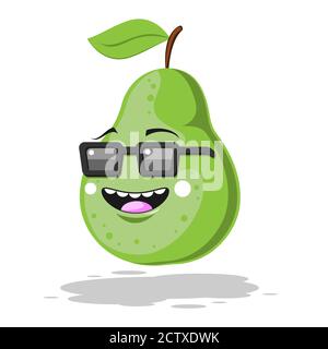 green pear cartoon character smiling in glasses on white isolated background. Vector image Stock Vector