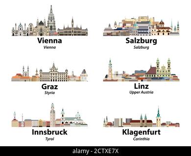 Austria main cities skylines vector isolated icons Stock Vector