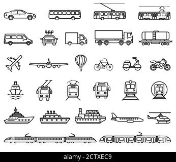 Transport icons. Vector isolated outline illustrations collection Stock Vector