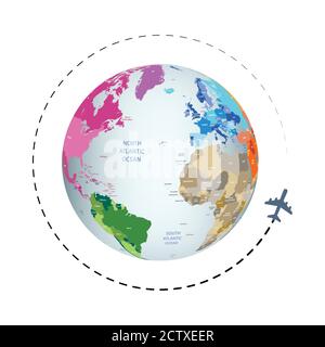 Around the world travel vector with Earth plnaet and flying airplane Stock Vector