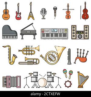 Musicial instruments icons. Vector isolated colorful flat style illustrations Stock Vector