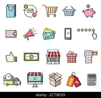 Shopping icons set. Vector isolated colorful flat style illustrations Stock Vector