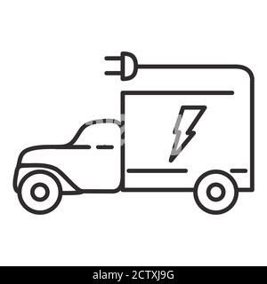 Truck icon electric plug .Outline car vector for web design. Stock Vector