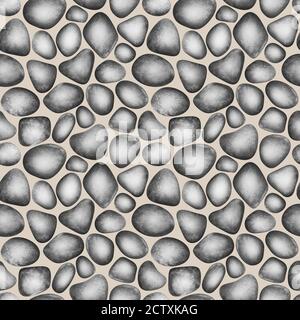 Seamless pattern of watercolor gray sea stones on beige background. Watercolour hand drawn rocks art texture illustration. Abstract irregular geometri Stock Photo