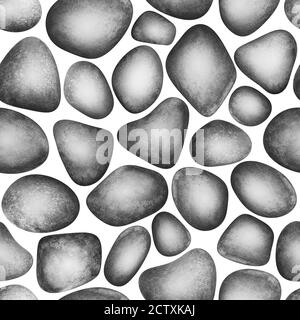 Seamless pattern of watercolor gray sea stones isolated on white background. Watercolour hand drawn rocks art texture illustration. Abstract irregular Stock Photo