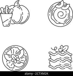 Gourd recipes linear icons set Stock Vector