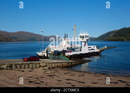 the Corran ferry in Lochaber , Scotland crosses Loch Linnhe from Nether Lochaber to Ardgour Stock Photo