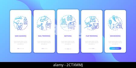 Grooming services types onboarding mobile app page screen with concepts Stock Vector