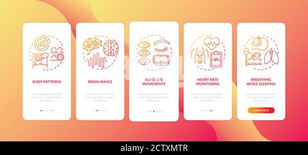 Sleep problems red gradient onboarding mobile app page screen with concepts Stock Vector