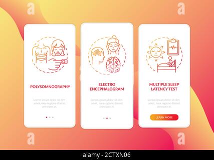 Daytime nap study red gradient onboarding mobile app page screen with concepts Stock Vector