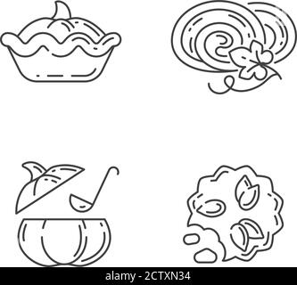 Autumn dishes recipes linear icons set Stock Vector