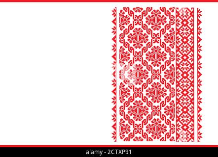 Image of assamese gamosa ( gamusa , gamocha ) textile background. red and  white peace of cloth and treditional cloth of assam.-JE091155-Picxy