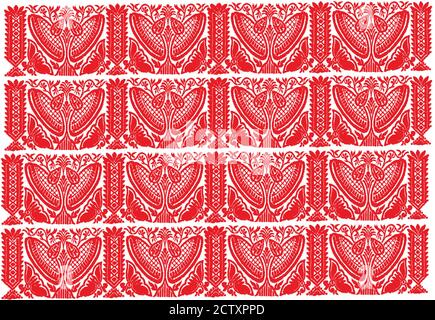assam gamosa or gamusa textile design or assam motif or indan motif is similar to ukraine pattern or  ethnic pattern of assam, india. Stock Vector