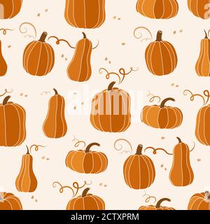 Pumpkin vector seamless pattern. Thanksgiving or halloween day concept Stock Vector