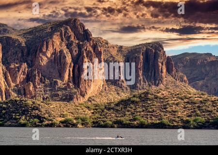 Late afternoon view from Saguaro Lake in the Sonoran Desert near Mesa, Arizona. Stock Photo