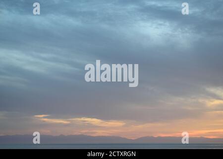 Pale Pastel Sunset Over Lake Baikal (Listvyanka, Russia) Stock Photo