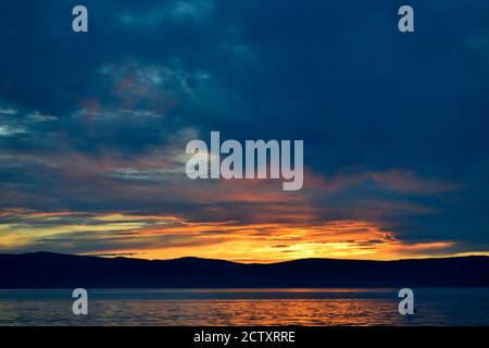 Beautiful Sunset Over Lake Baikal (Listvyanka, Russia) Stock Photo