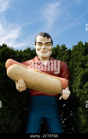 Atlanta, Illinois / United States - September 23rd, 2020: The Paul Bunyan Hotdog statue on historic Route 66. Stock Photo