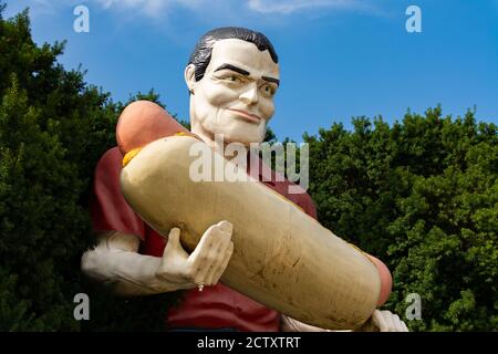 Atlanta, Illinois / United States - September 23rd, 2020: The Paul Bunyan Hotdog statue on historic Route 66. Stock Photo