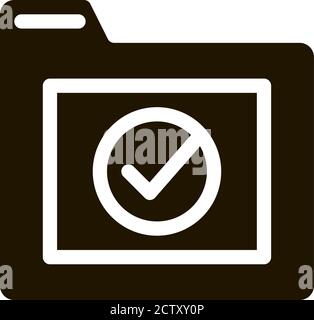 Computer Folder With Approved Mark glyph icon Stock Vector