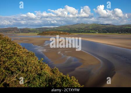 Dwyryd Estuary viewed from a lookout platform in the village of Portmeirion in North Wales, UK. Stock Photo