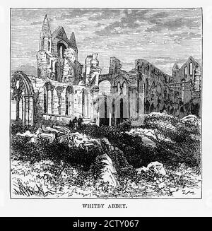 Whitby Abbey in Yorkshire, England Victorian Engraving, Circa 1840 Stock Photo
