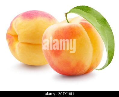 peaches with leaf isolated on a white background. Stock Photo