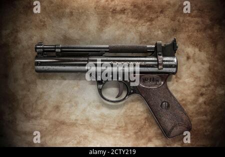 An old Webley Premier spring powered air pistol. England UK GB Stock Photo