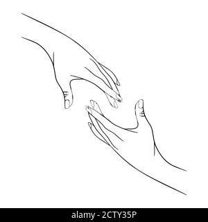 Trust, help, care sign. Vector concept illustration. Two hands reach out to each other. Stock Vector