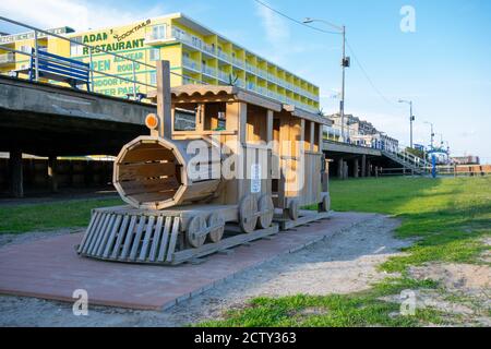 A Small Wooden Train on the Beach in Wildwood New Jersey Stock Photo