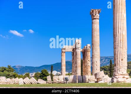 Fallen Column A fallen column in the City of Athens, Greece, with The Parthenon and ...