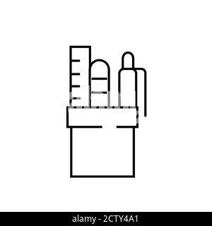 Vector icon of the brush, pencil, pen, ruler and marker in the holder outline style Stock Vector
