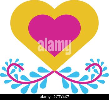 heart with branch with leafs flat style icon vector illustration design Stock Vector