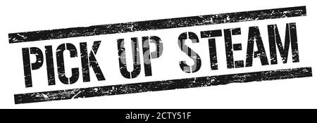 PICK UP STEAM text on black grungy rectangle stamp sign. Stock Photo