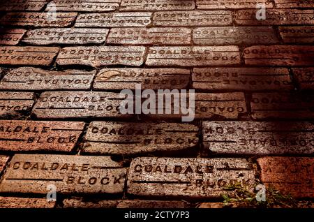 Coaldale Block street pavers line a walkway at Spring Hill College, Aug.  22, 2020, in Mobile, Alabama. The red clay bricks were made by Coaldale  Brick Stock Photo - Alamy