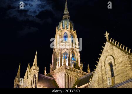 The tower and dome of the gothic catholic cathedral of Our Lady of Bayeux in Normandy France Stock Photo