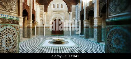 Interiors of a medersa, Medersa Bou Inania, Fez, Morocco Stock Photo