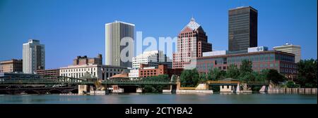 Buildings at the waterfront, Genesee River, Rochester, Monroe County, New York State, USA Stock Photo