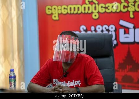 Dr. Zaw Myint Maung who is a vice chairman of National league for Democracy was speaking to the journalist at the NLD’s regional office, Mandalay. Stock Photo