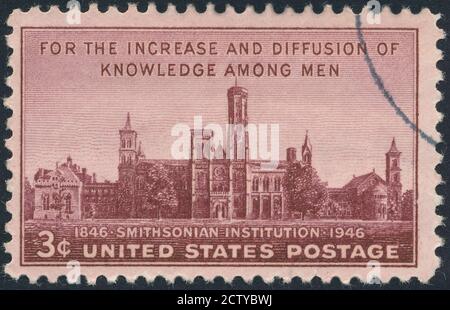 'Cancelled Stamp From The United States Featuring The Smithsonian Institution In Washington DC, USA.' Stock Photo