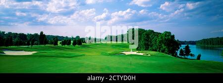 Sand traps in a golf course, Robert Trent Jones Golf Course, Gadsden, Etowah County, Alabama, USA Stock Photo