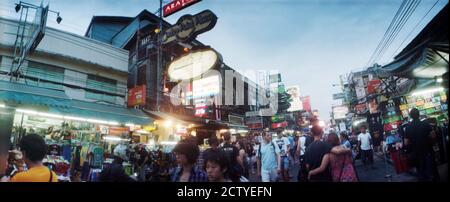 Crowded street scene in a city, Khao San Road, Bangkok, Thailand Stock Photo