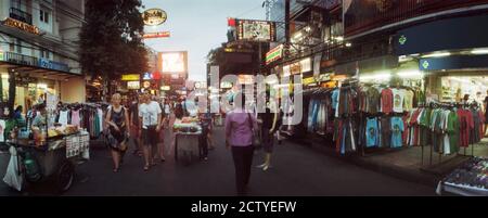 Street scene in a city, Khao San Road, Bangkok, Thailand Stock Photo